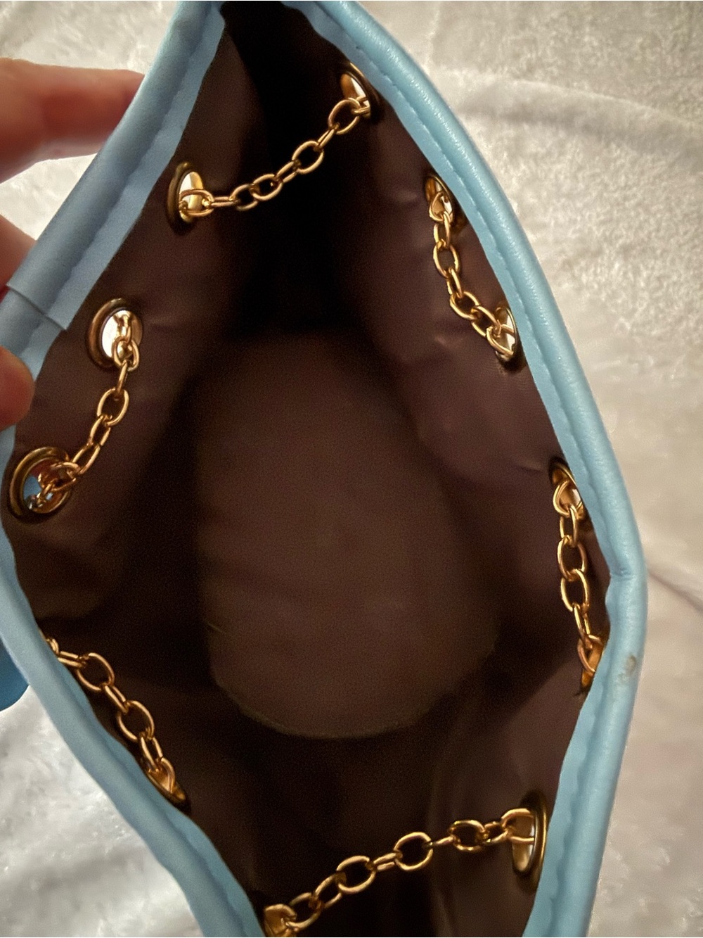 Light Blue Embellished Flowers Chain Bucket Purse Bag Boho Festival - Picture 5 of 7
